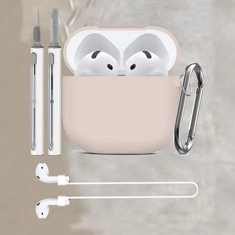 3-Piece Set for Apple Airpods 4 Case with Cleaner Kit Soft Silicone Protective Cover for Women Men with anti Loss Rope Non-Slip