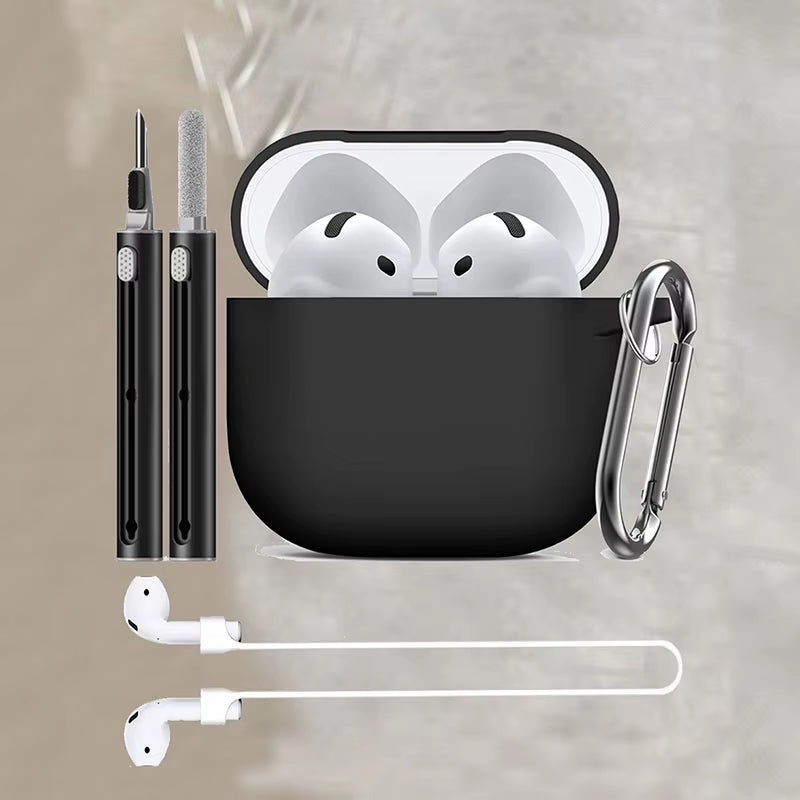 3-Piece Set for Apple Airpods 4 Case with Cleaner Kit Soft Silicone Protective Cover for Women Men with anti Loss Rope Non-Slip