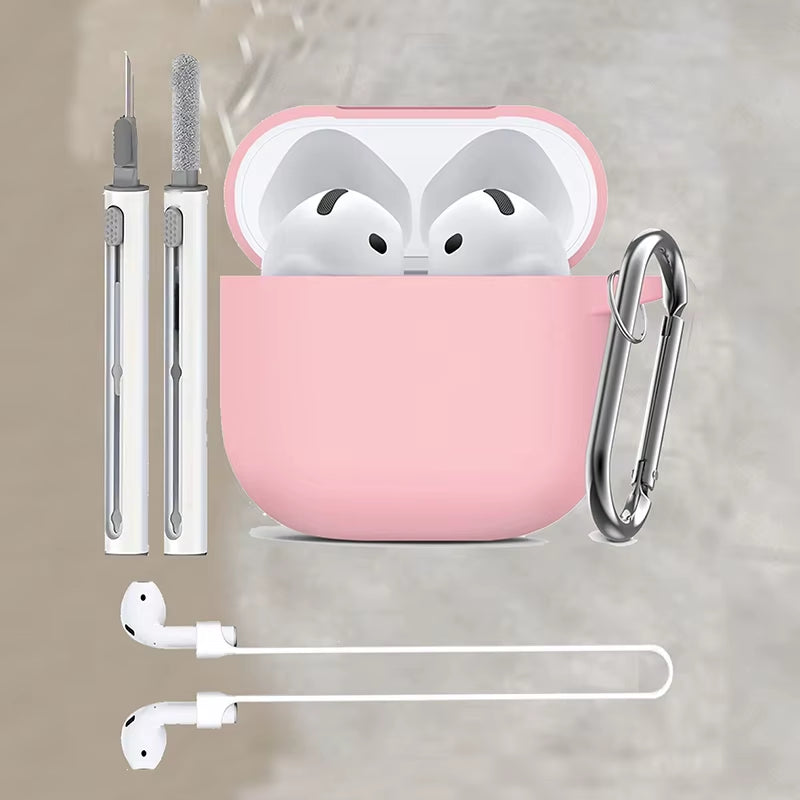 3-Piece Set for Apple Airpods 4 Case with Cleaner Kit Soft Silicone Protective Cover for Women Men with anti Loss Rope Non-Slip