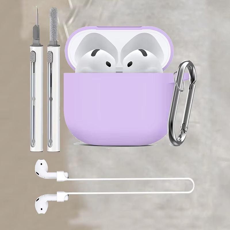 3-Piece Set for Apple Airpods 4 Case with Cleaner Kit Soft Silicone Protective Cover for Women Men with anti Loss Rope Non-Slip