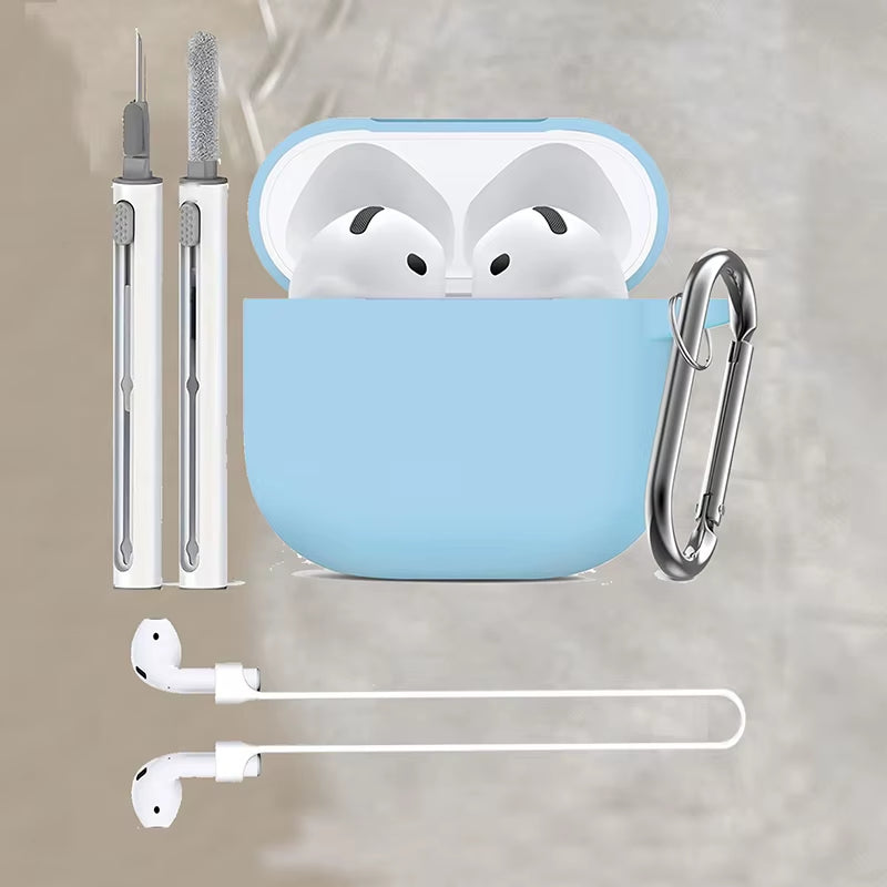 3-Piece Set for Apple Airpods 4 Case with Cleaner Kit Soft Silicone Protective Cover for Women Men with anti Loss Rope Non-Slip