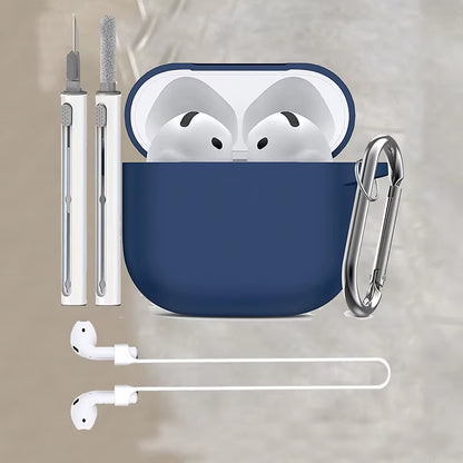 3-Piece Set for Apple Airpods 4 Case with Cleaner Kit Soft Silicone Protective Cover for Women Men with anti Loss Rope Non-Slip