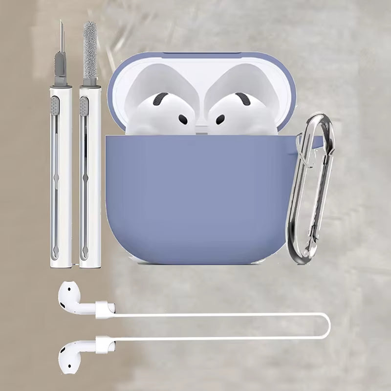3-Piece Set for Apple Airpods 4 Case with Cleaner Kit Soft Silicone Protective Cover for Women Men with anti Loss Rope Non-Slip