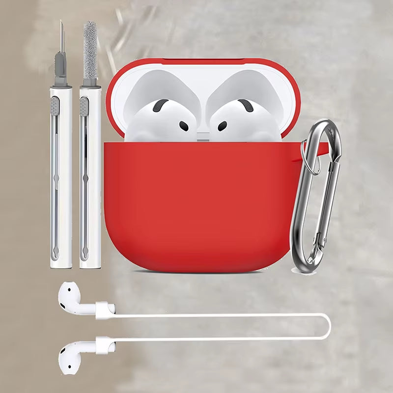3-Piece Set for Apple Airpods 4 Case with Cleaner Kit Soft Silicone Protective Cover for Women Men with anti Loss Rope Non-Slip