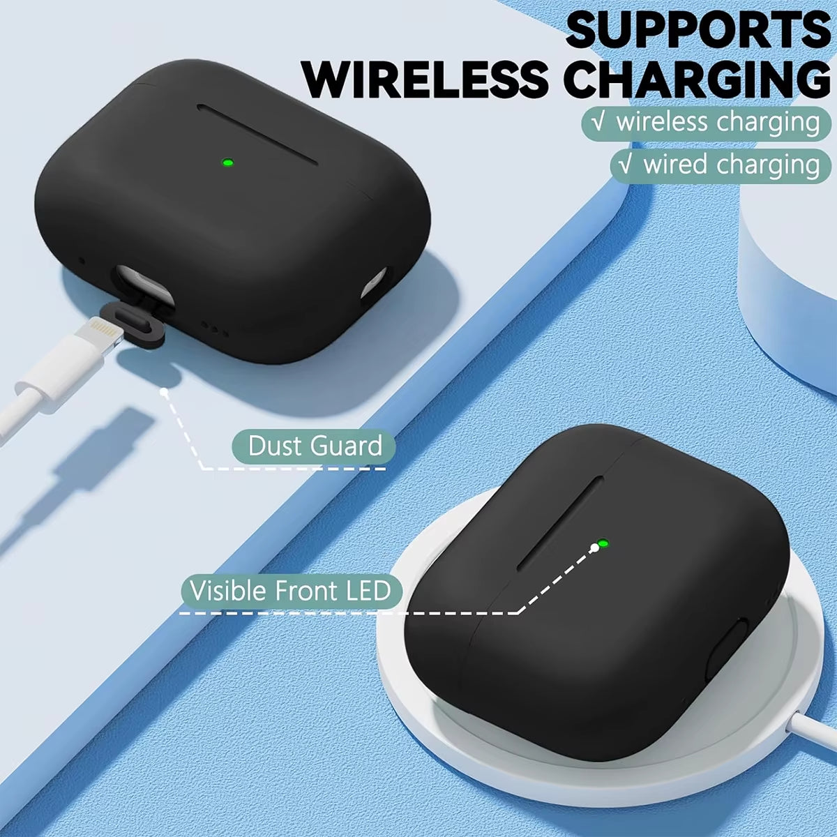 Silicone Protective Case for AirPods Pro with Cleaning Kit - Compatible with 1st and 2nd Generation 