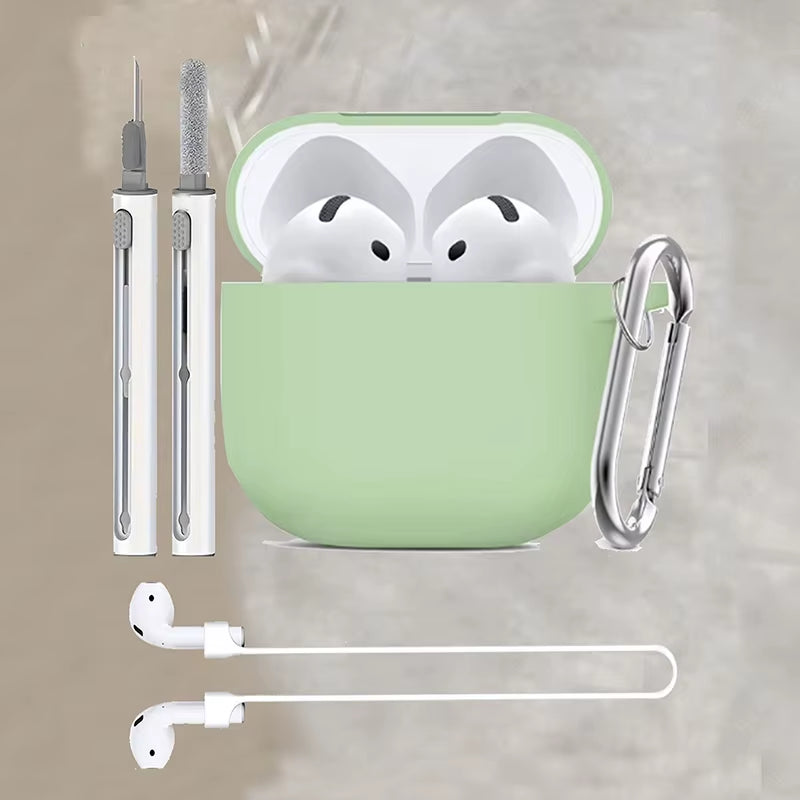 3-Piece Set for Apple Airpods 4 Case with Cleaner Kit Soft Silicone Protective Cover for Women Men with anti Loss Rope Non-Slip