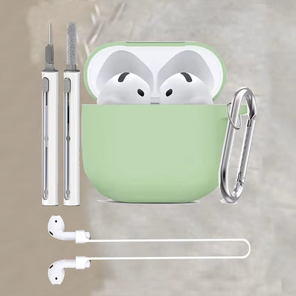 3-Piece Set for Apple Airpods 4 Case with Cleaner Kit Soft Silicone Protective Cover for Women Men with anti Loss Rope Non-Slip
