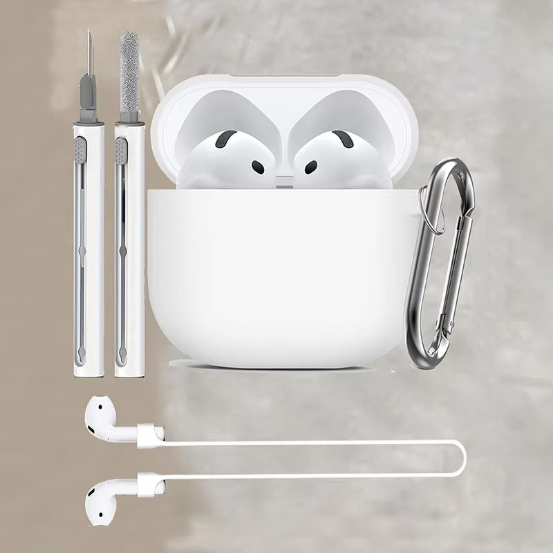 3-Piece Set for Apple Airpods 4 Case with Cleaner Kit Soft Silicone Protective Cover for Women Men with anti Loss Rope Non-Slip