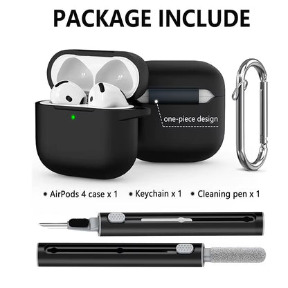 3-Piece Set for Apple Airpods 4 Case with Cleaner Kit Soft Silicone Protective Cover for Women Men with anti Loss Rope Non-Slip